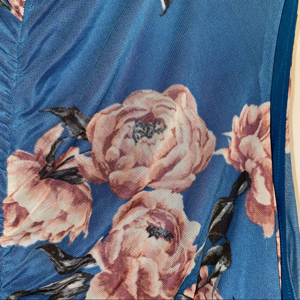 Charlotte Russe Blue Dress with Pink Floral Design - Picture 4 of 10